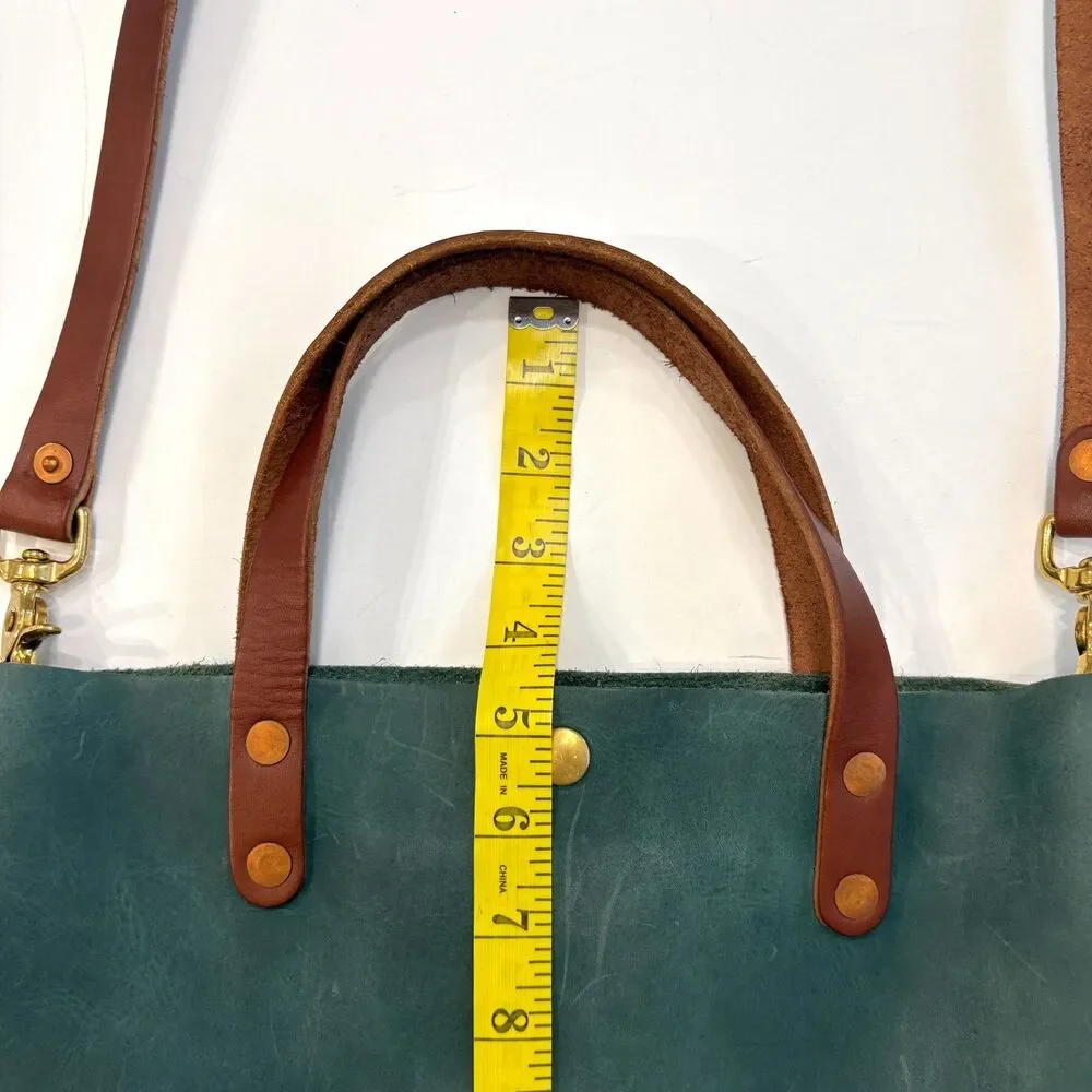 KMM & Co Leather Tote Atlantic Blue Full Grain Crossbody Made USA Travel Casual